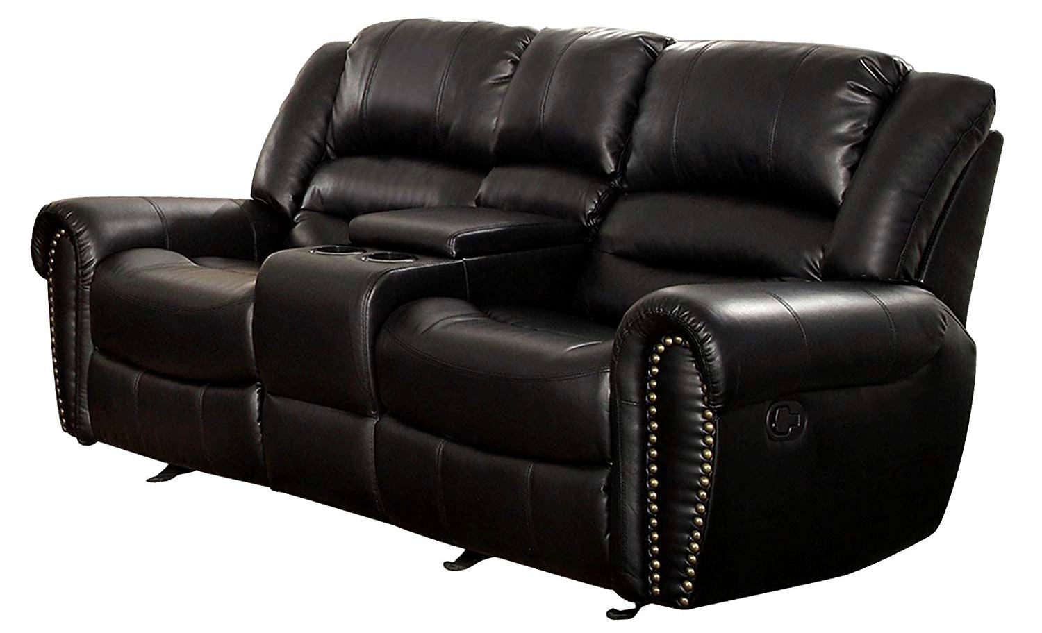 darrin leather reclining sofa with console black